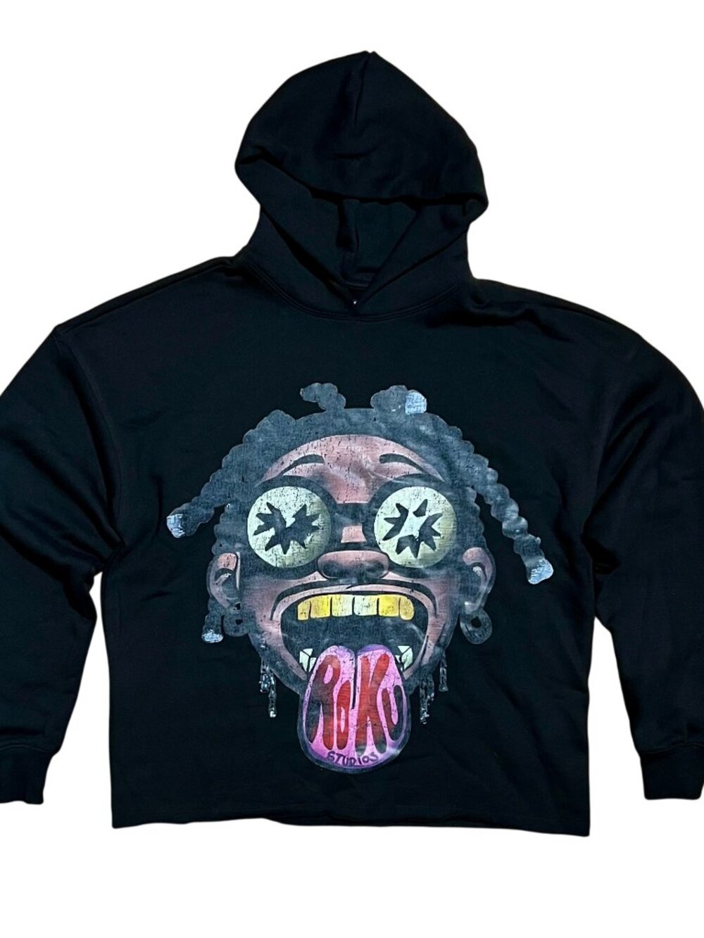 Roku Studios Be Yourself Black Graffiti Streetwear Graphic Hoodie, Men's Small
